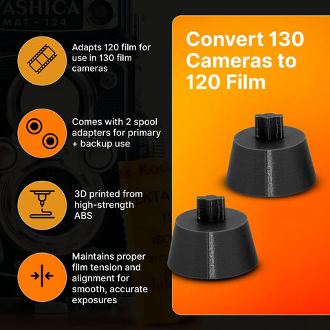 Hella Sharp 130 To 120 Film Spool Adapter Set For Vintage Cameras Abs 3D Printed Black Two Pack Lets You Shoot Modern Film Smooth And Keeps Your Setup Totally Fresh