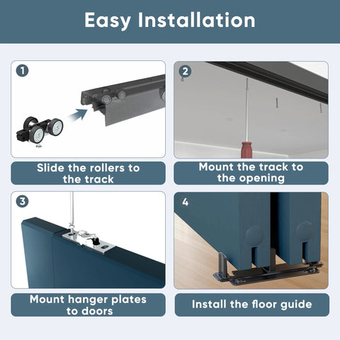 Easy installation of Heavy Duty Bypass Door Hardware With Finger Pulls, Aluminum Sliding Closet Door Track For Two Door System.