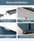 8 Foot Heavy Duty Bypass Door Hardware With Finger Pulls, Aluminum Sliding Closet Door Track For Two Door System, Easy Install Instructions