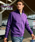 Mens Purple Full Zip Sweatshirt With Stand Collar No Hood Plush Fleece Lining Zip Up Cardigan Style Jacket With Pockets For Casual Daily Wear Active Golf Work Or Business XL