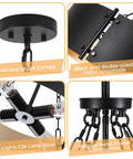 Modern Drum Chandelier With Four Lights In Black And Gold For Dining Room Farmhouse Industrial Pendant Lighting details