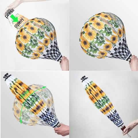 Sunflower Hot Air Balloon Garden Wind Spinners 59 Inch 2 Pack Large Pinwheels Whirligigs Windmill Toys being unfolded