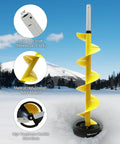 8 Inch Ice Auger For Cordless Drill With 35.95 Inch Extension Shaft in snow showing high-strength nylon and carbide blade