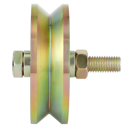 Heavy Duty 4 Inch V Groove Wheel With Double Bearings For Silky Smooth Gate Sliding Built Like A Rock With Zinc Galvanized Finish side view
