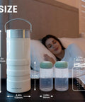 Insulated Stainless Steel Breast Milk Cooler With Cool Gel Ring Keeps Your Milk Ice Cold On The Go For Busy Mamas Who Hate Spills And Lukewarm Bottles alongside two 11oz bottles.