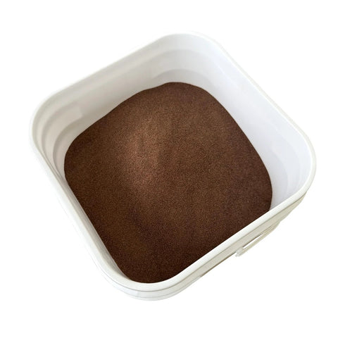Aluminum oxide blasting media in a 14 lb bag with 100 grit medium to fine grade, shown in a white rectangular container