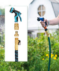 Solid Brass Garden Hose Quick Connector Set Three Quarter Inch Fittings No Leak Easy Connect Male And Female 6 Pack attached to a green hose in use.
