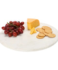 Top Shelf Smooth Spin White Marble Lazy Susan 14 Inch Rolling Turntable with cheese, grapes, and crackers for snacks.