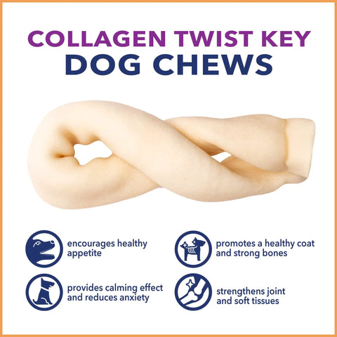 CareChewz Collagen Twist Keys Dog Chew Treats 6 To 7 Inch Natural Flavor Beef Hide Dental Style Snack for strong chewers