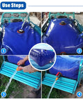 Foldable Soft PVC Water Storage Bag With Spout, Rainwater Tank for Camping use steps, showing filling and dispensing water