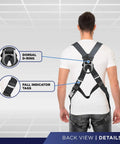 Back view of Safety Harness With 50ft Vertical Rope And Anchor Set For Roofers And Construction Pros Fall Arrest Kit, showing D-ring.