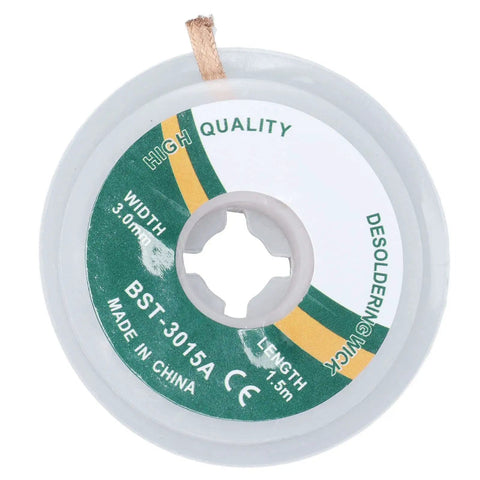 Top view of Desoldering Wick No Clean Alloy Copper Solder Removal Braid 1.5m Length 3.0mm Diameter spool
