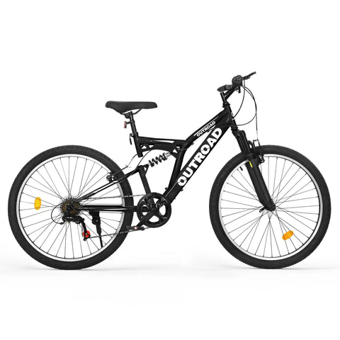 7 Speed Mountain Bike 26 Inch Dual Suspension MTB Black, High Carbon Steel Frame, Ergonomic Saddle for Adults, City Trails Use