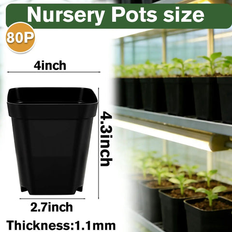 Thickened 4 Inch Seed Starting Pots 80 Pack With Drainage Holes Built Tough Durable Plastic Nursery Pots size dimensions