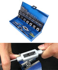 Must-Have 32 Piece Metric Thread Tap And Die Set For Garage Pros. Heavy Alloy Steel M3 To M10 Hand Threading Repair Kit includes taps dies wrench gauge
