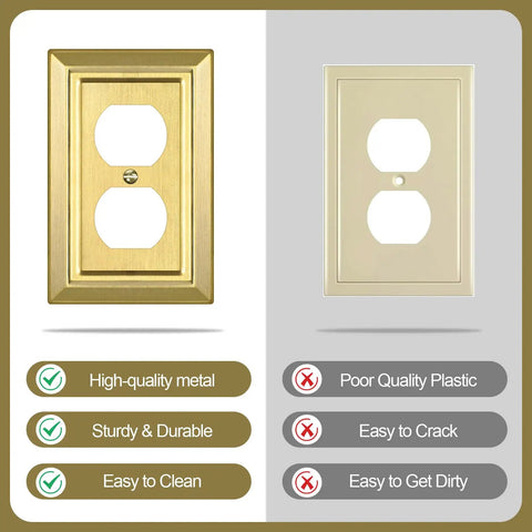 Gold Brass Metal Wall Plate For Electrical Outlets And Light Switches 1 Gang Duplex Cover Dope Look Decorative Outlet