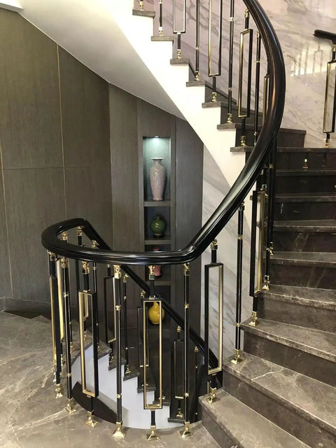 Top Notch Gold Aluminum Stair Balusters With Adjustable Railing Spindles Crafted For Indoor Patio And Deck Use Built Like A Tank Rust Resistant Coating No Sweat Assembly Sweet Upgraded Railings Twenty Piece Bundle in modern interior staircase.