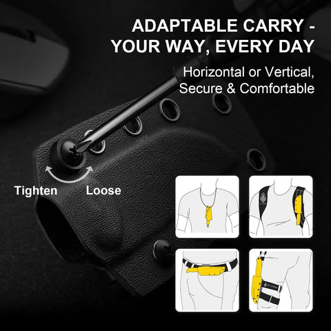 Adjustable Kydex sheath of Drop Bear Fixed Blade Knife With 2.57 Inch D2 Satin Blade, Ultra Lightweight EDC Camping Knife With Black G10 Handle