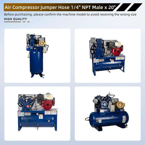 Top Notch Twenty Inch Stainless Steel Braided Air Compressor Jumper Hose Features One Quarter Inch Npt Male Fittings That Handle Four Hundred Fifty Psi Plus Extreme Heat For Heavy Duty Shop Projects Without Breaking A Sweat.