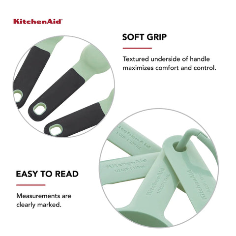 Nine Piece Measuring Cups And Spoons Set With Soft Grip Handle For Maximum Control Easy Read Measurements Nesting Design Pistachio