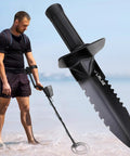 Heavy Duty Serrated Edge Metal Detecting Shovel With Belt Loop Sheath, Beast Digger For Metal Detecting in use at beach