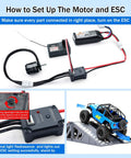 3500KV Outrunner Brushless Motor With 25A ESC for RC crawlers setup guide shown with wiring and ESC installation.