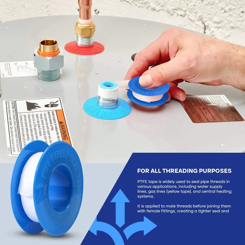 Pro-Grade PTFE Thread Seal Tape For Leak-Free Plumbing, One-Half Inch By 1080 Inches, 10 Rolls, installed on pipe fitting