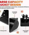 Flat Backhoe Bucket For Mini Excavators 19.7 Inch Steel Attachment For Digging Loading And Cleaning Sand And Soil Easy To Install Beefed Up Heavy Duty Durable Worksite Ready For Everyday Tasks, highlighting strong tooth design, screening bucket, and removable features