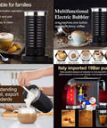 Collage image showcasing Multifunctional Electric Bubbler with drink options and features, suitable for families, one-button operation.