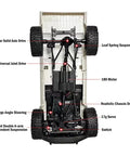 Underside view of Rugged All Terrain 4x4 RC Crawler Truck 1 Sixteenth Scale Remote Control Pickup RTR Off Road Toy Car