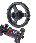 Beefy Steel Spur Gear Set 55T 62T 48P For 1 To 10 Scale Ford Bronco 4 Tec 2.0 RC, gear close-up with RC car chassis