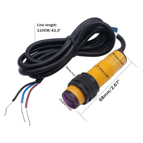 30Cm Adjustable M18 Diffuse Photoelectric Switch Sensor Three-Wire NPN Normally Open Proximity Sensor 6-36V DC E3F-DS30C4 Built-To-Last Ready-To-Install with wires displayed