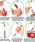 Step-by-step guide showing how to use the Five Pack Touch Up Paint Pens For Walls Fillable And Refillable Reusable Wall Repair Tools.