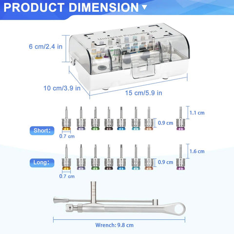 Universal Dental Implant Torque Wrench Kit With Pro Grade Adjustable Ratchet Screwdrivers 16 Pcs Fully Autoclavable 10 To 70 Ncm For Secure Implant Restorations And Easy Disassembly, with 15 cm case and drivers
