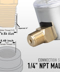 1/4 inch NPT male connection on low pressure gas line gauge with capsule system, chrome plated case, and 2.5 inch dial