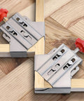 Rock Solid Dead On 90 Degree Angle Clamp Fixture With Stainless Steel Adjustable Grips holding wooden frames at precise right angles.