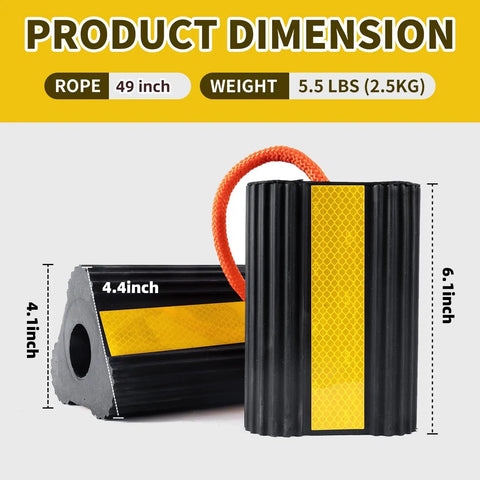 Heavy Duty Rubber Wheel Chocks For RV And Trailer 4 Pack With Rope And Reflective Strips, Non-Slip Grip, 6 x 4 in size