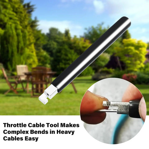 Must Have Z Bender Cable Tool for Precise 0.054 and 0.072 Inch Throttle Cables, shown in use on a throttle cable outdoors.