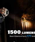 Person using RealTree Xtra Camouflage 12 Volt 1500 Lumen Spotlight For Hunting And Boating With 676 Yard Beam Distance at night