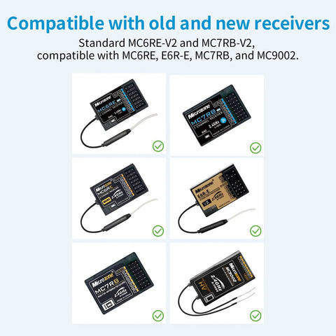 Variety of receivers for Six Channel RC Transmitter And Receiver Kit With 2 4 GHz Radio Control For Planes Drones Multirotors Cars Boats And More Featuring PWM And SBUS Output For Smooth Multi Axis Flight And Easy Setup Dope Performance Compatible With MC6RE MC7RB MC9002