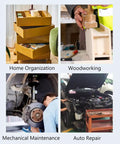 Top Tier Stainless Steel Tool Crate With Silent Hydraulic Struts For Smooth Easy Access And Rugged Durability Built Specifically For Pro Contractors And Weekend Warriors Who Want Straight Up Reliability And Slick Organization On Site in an assorted activity image.