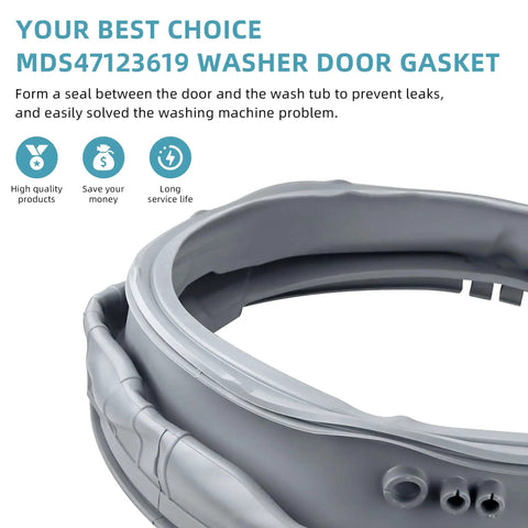 Upgraded MDS47123619 Washer Door Gasket Replacement For LG Kenmore Front Load Washers Durable Silicone Seal To Stop Leaks And Keep Your Washer Humming Easy Install Wear Resistant Corrosion Resistant Door Boot gray silicone washer door gasket shown coiled