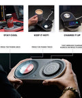 Slick Coffee Mug Warmer And Drink Cooler With Quick Wireless Charger 3 In 1 Electric Cup Heating Base showing temperature control features.