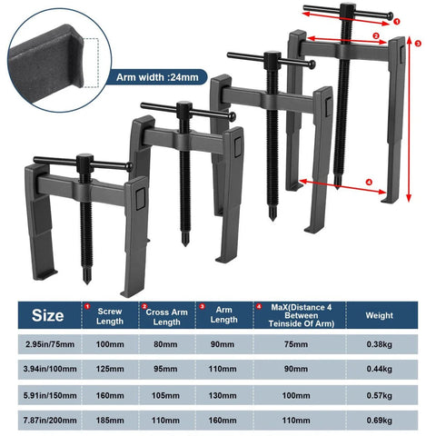 Beefy 4 Piece 2 Jaw Gear Puller Set with Adjustable 3, 4, 6 and 8 Inch Pulleys Bearing Remover for Wheel Bearings, Gears and Motors