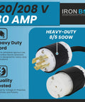 L21 30 Extension Cord L21 30 Plug To Connector 30 Amp 120 208V Three Phase 8 5 SOOW Cable 100 Feet Heavy Duty connectors shown