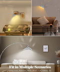 Ultra Sleek Arc Floor Lamp With Adjustable Silver Finish, 77 Inch Arch over couch with rotatable pole, living room setting
