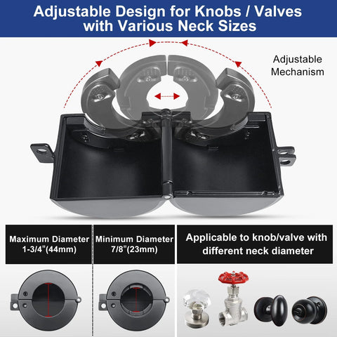 Front view of MOSECYOU door knob locking cover, heavy-duty all-metal, black, adjustable clamp to disable knob