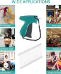 Price Tagging Gun For Clothing Quick Tag Attacher Kit With 6 Needles collage showing retail and sale applications