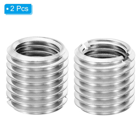 Two silver stainless steel thread reducer sleeves, M20×M16, 20 mm length, male-to-female adapters