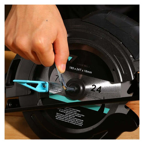 Shop Grade Heavy Duty Electric Circular Saw With 1500W Motor And 185mm Blade adjusting blade with wrench for precise cutting.